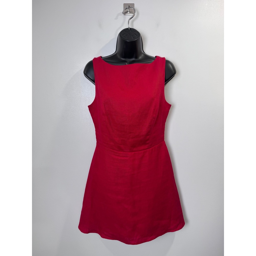 Reformation Women Zenni Red Linen Sleeveless V-Back Mini Dress Size 4